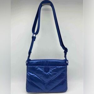 ANTONIO MELANI Metallic Blue Quilted Crossbody Bag
